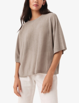 Shop The White Company Women's Soft Grey Relaxed-fit Short-sleeve Linen-blend Knitted T-shirt