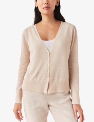 Shop The White Company Women's Oyster Relaxed-fit Small-buttons Linen-blend Cardigan