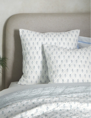 THE WHITE COMPANY: Isla block-print reversible large cotton cushion cover 60cm x 60cm