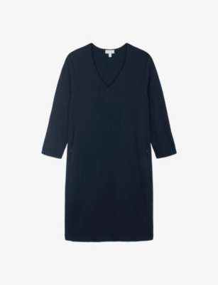The White Company Womens Navy Stitch Detail Cocoon-shape Woven Midi Dress