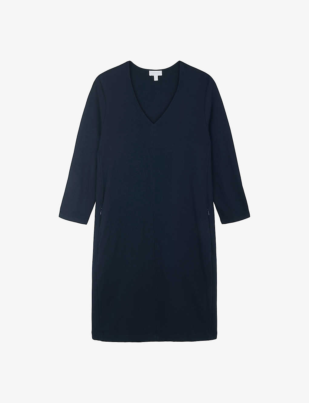 The White Company Womens Navy Stitch Detail Cocoon-shape Woven Midi Dress