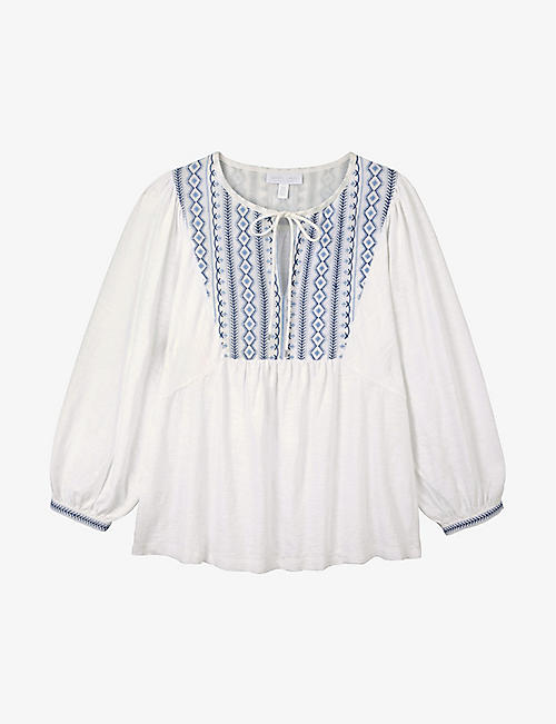 THE WHITE COMPANY: Tie-neck relaxed-fit recycled organic-cotton blouse