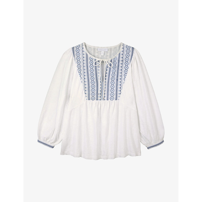 The White Company Girls Ecru Kids Tie-neck Relaxed-fit Recycled Organic-cotton Blouse