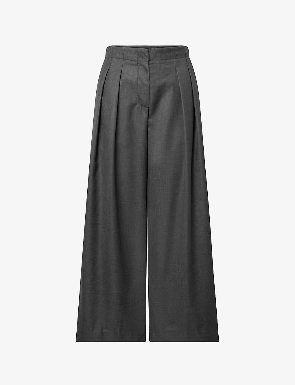 Lovechild Womens Dark Grey Eileen Wide-leg High-rise Woven-blend Trousers