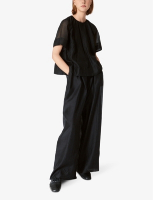 Shop Lovechild Women's Black Mary-anne Wide-leg High-rise Woven Trousers
