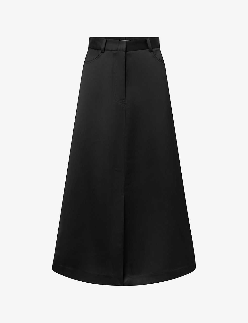 Lovechild Womens Black Martina A-line Satin Midi Skirt