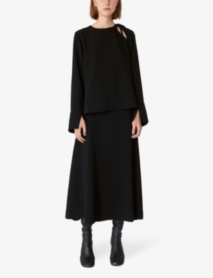 Shop Lovechild Akari Self-tie Woven Blouse In Black