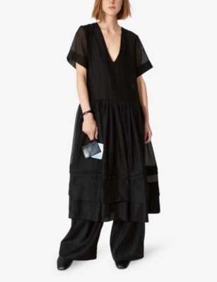 Shop Lovechild Women's Black Hounda Tiered-hem Woven Midi Dress