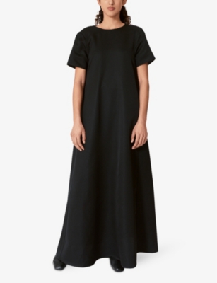 Shop Lovechild Women's Black Rosetta Round-neck Woven Maxi Dress