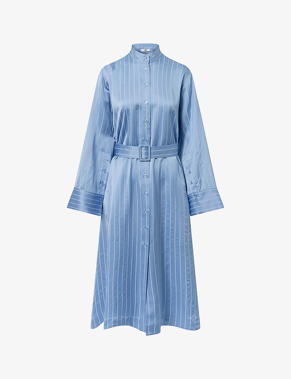 Lovechild Womens Powder Blue Yua Striped Belted Woven Midi Shirt Dress