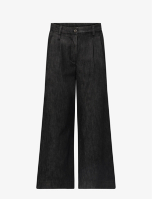 Nue Notes Womens Charcoal Grey Russel Wide-leg Mid-rise Denim Trousers