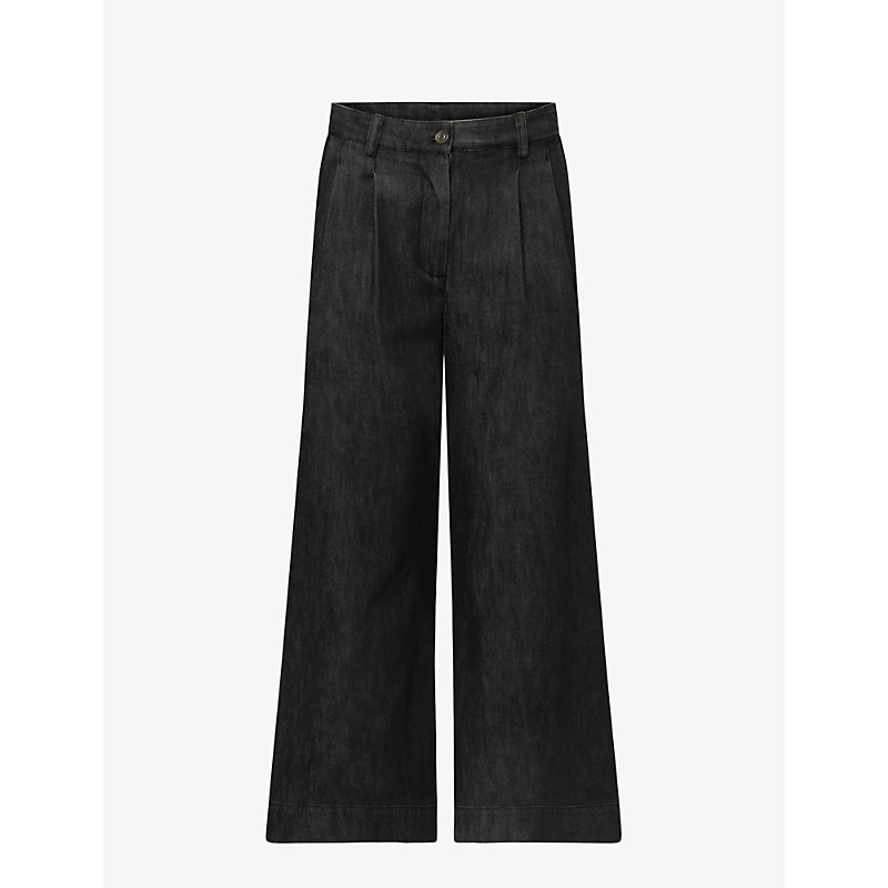 Nue Notes Womens Charcoal Grey Russel Wide-leg Mid-rise Denim Trousers