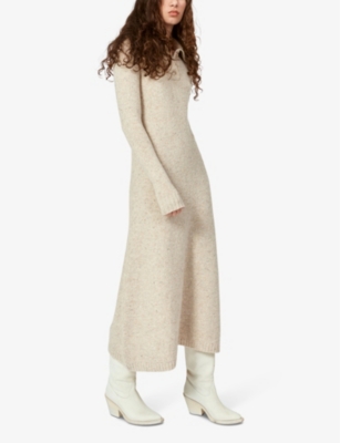 Shop Nue Notes Wesly Polo Collar Wool-blend Knitted Dress In Cloud Cream