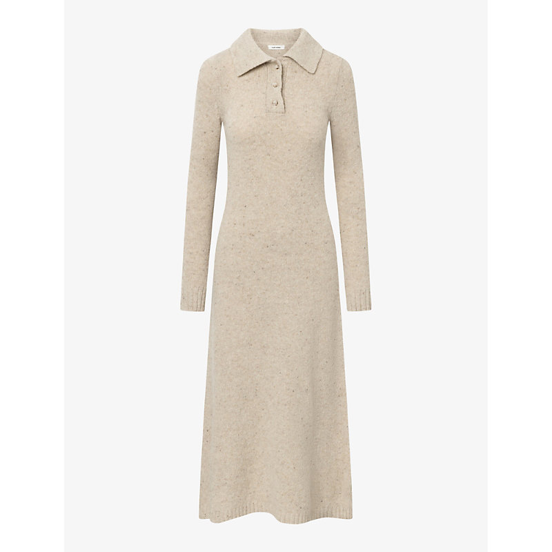 Nue Notes Womens Cloud Cream Wesly Polo Collar Wool-blend Knitted Dress