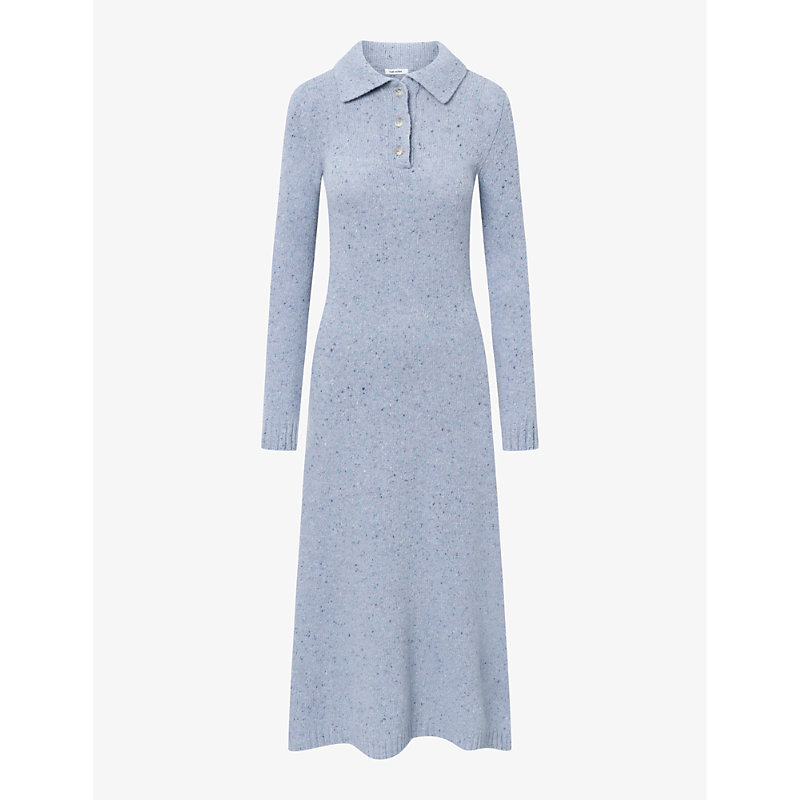 Nue Notes Womens Halogen Blue Wesly Polo Collar Wool-blend Knitted Dress