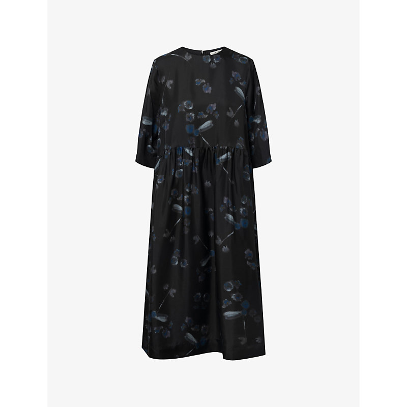 Nue Notes Womens Black Demetri Floral-print Silk Midi Dress