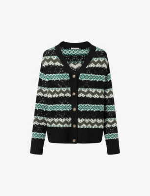 Nue Notes Womens Black Luca Intarsia Knitted Wool-blend Knitted Cardigan