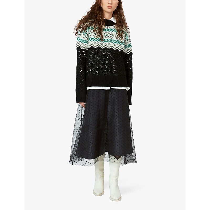 Shop Nue Notes Women's Black Colton Fairisle-intarsia Wool-blend Knitted Jumper