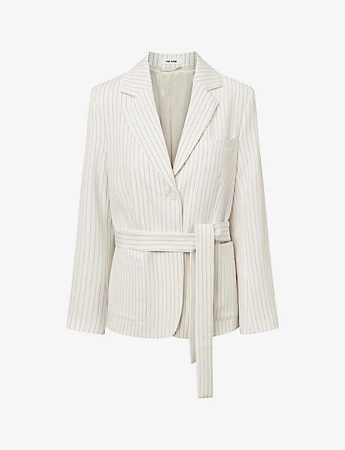 NUE NOTES: Bellamy striped belted stretch-woven blazer