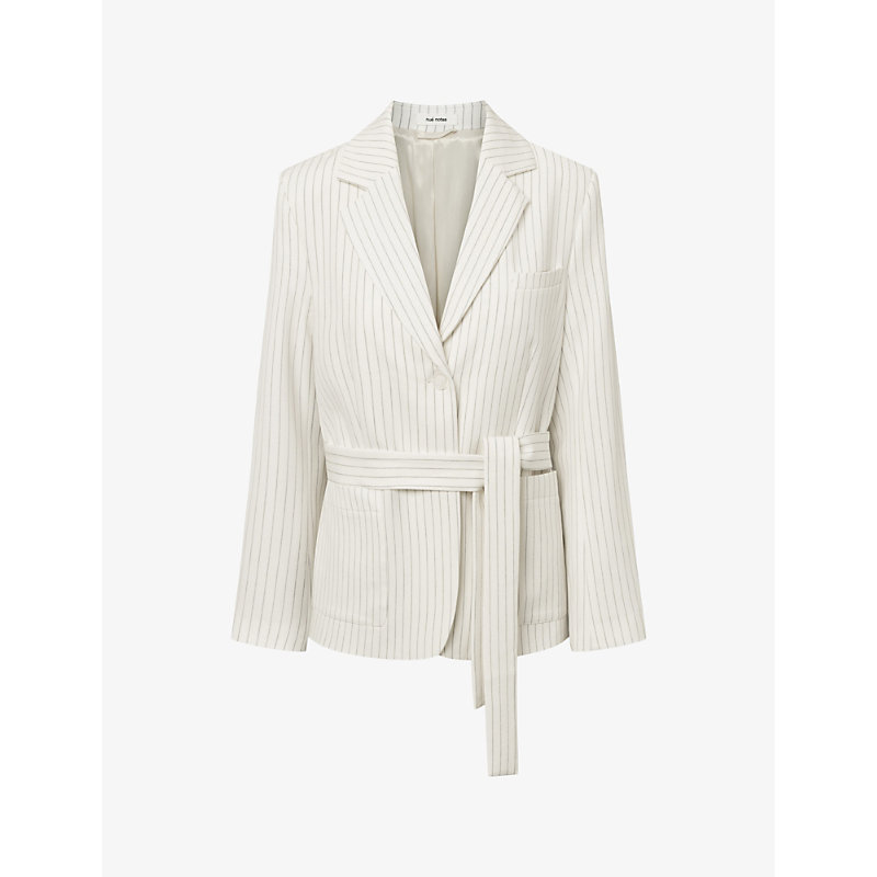 Nue Notes Womens Egret Bellamy Striped Belted Stretch-woven Blazer