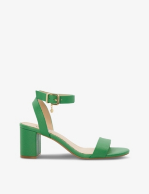 Dune Womens Green-leather Memee Logo-charm Faux-leather Heeled Sandals
