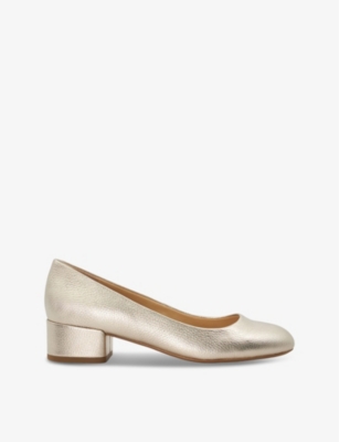 Shop Dune Bracket Comfort Block-heel Suede Heeled Courts In Gold-leather