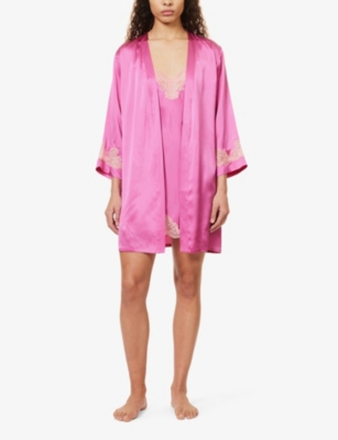 Shop Nk Imode Women's Freesia / Hibiscus Morgan Lace-trim Silk Robe
