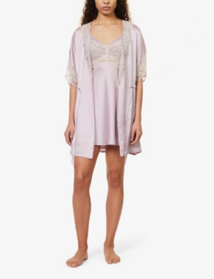 Shop Nk Imode Women's Twilight / Dove Agatha Short-sleeved Silk Robe