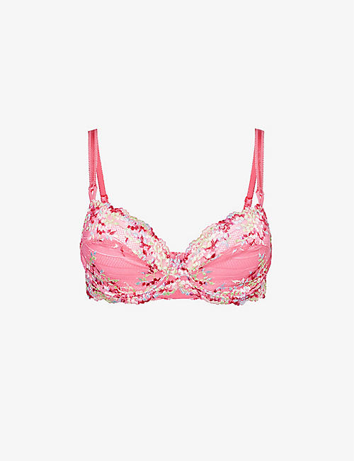 WACOAL: Embrace floral-embroidered underwired stretch-lace bra