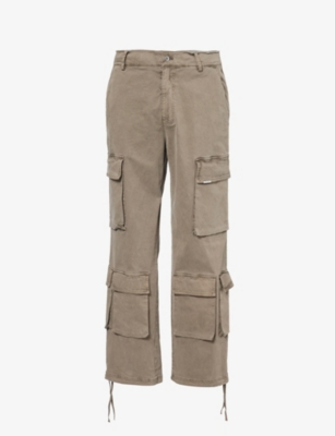 Represent Mens Dawn Baggy Brand-plaque Stretch-cotton Cargo Trousers