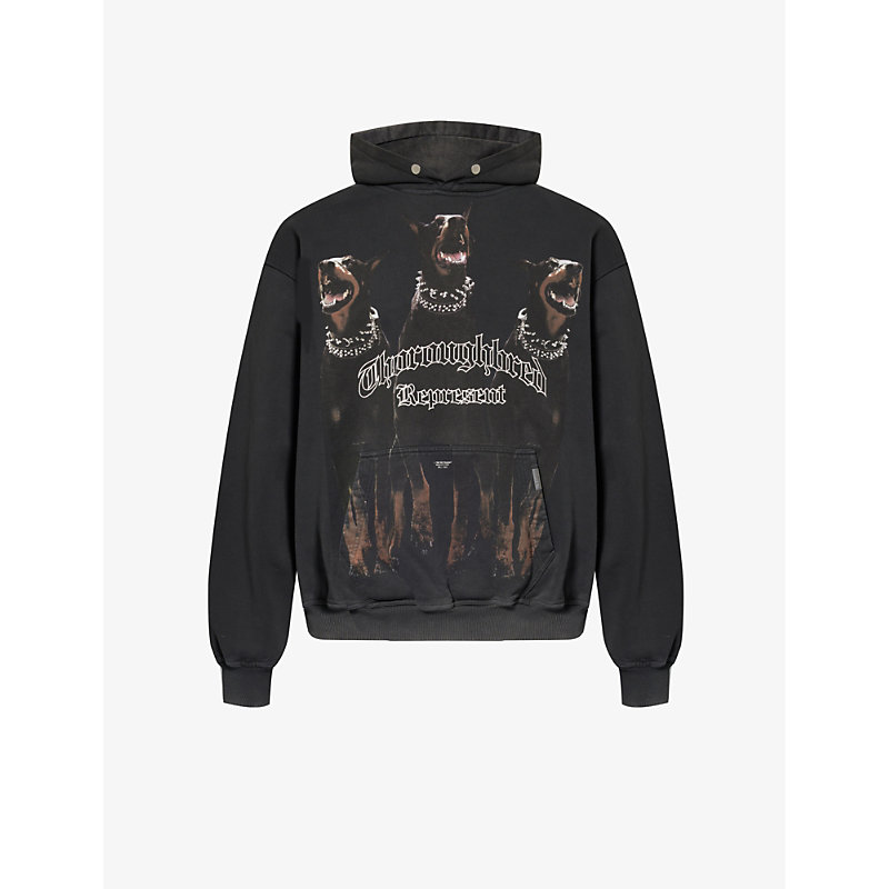 Represent Thoroughbred Graphic-print Cotton-jersey Hoody In Black