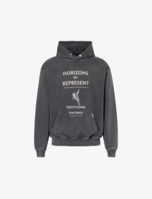 Represent Mens Aged Black Horizon Graphic-print Cotton-jersey Hoody