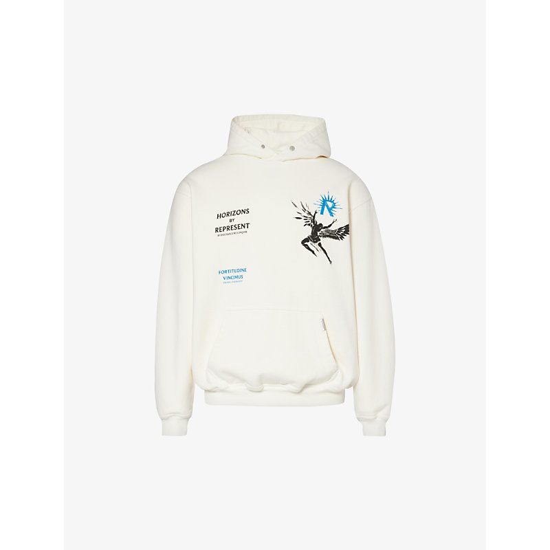 Represent Mens Flat White Icarus Graphic-print Cotton-jersey Hoody