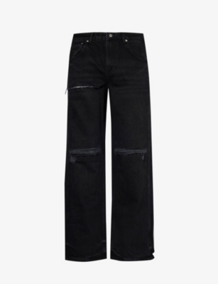 Shop Represent Men's Black R3 Distressed Wide-leg Jeans