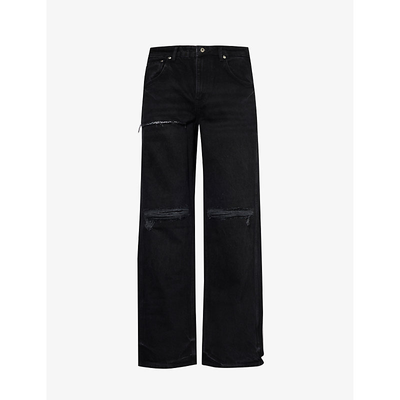 Shop Represent Men's Black R3 Distressed Wide-leg Jeans