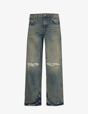 Shop Represent Men's Blue Cream R3 Distressed Wide-leg Jeans
