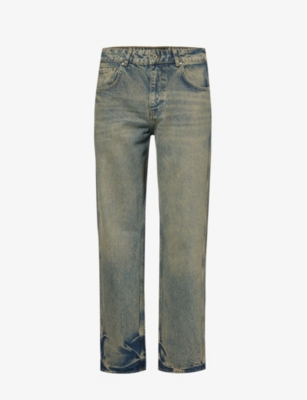 Shop Represent Mens Blue Cream R2 Faded-wash Straight-leg Jeans