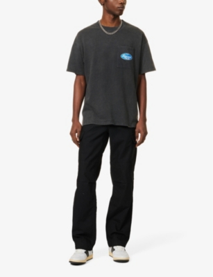 Shop Represent Men's Washed Black Mascot Brand-print Cotton-jersey T-shirt