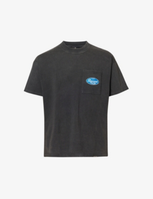 Shop Represent Men's Washed Black Mascot Brand-print Cotton-jersey T-shirt