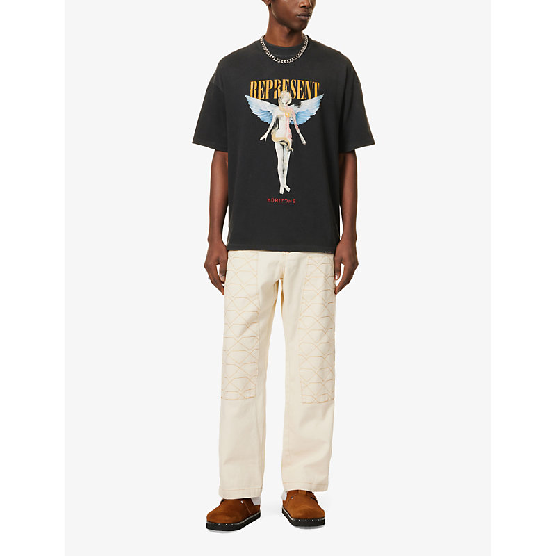 Shop Represent Men's Aged Black Reborn Graphic-print Cotton-jersey T-shirt