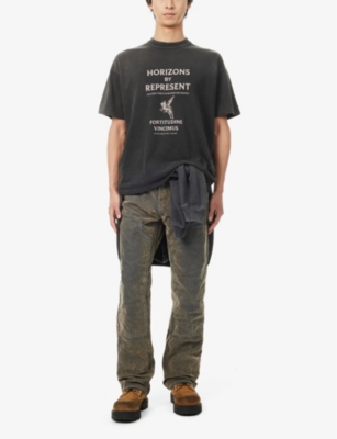 Shop Represent Mens Aged Black Horizons Graphic-print Cotton-jersey T-shirt