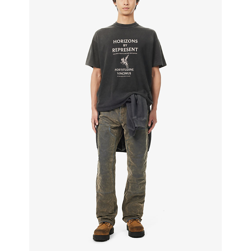 Shop Represent Men's Aged Black Horizons Graphic-print Cotton-jersey T-shirt