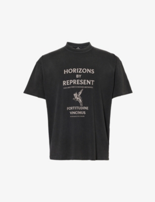 Shop Represent Mens Aged Black Horizons Graphic-print Cotton-jersey T-shirt