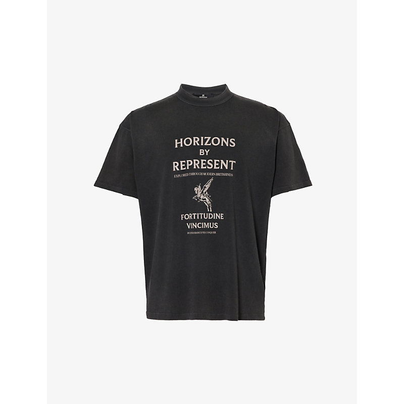 Shop Represent Horizons Graphic-print Cotton-jersey T-shirt In Aged Black