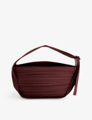 Shop Issey Miyake Pleats Please  Women's Chocolate Half Moon Pleated Woven Shoulder Bag