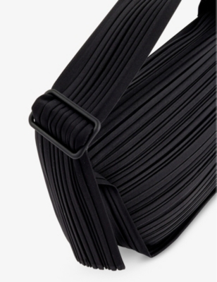 Shop Issey Miyake Pleats Please  Women's Black Half Moon Pleated Woven Shoulder Bag