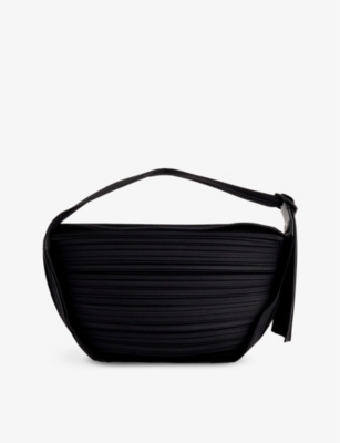 Shop Issey Miyake Pleats Please  Women's Black Half Moon Pleated Woven Shoulder Bag