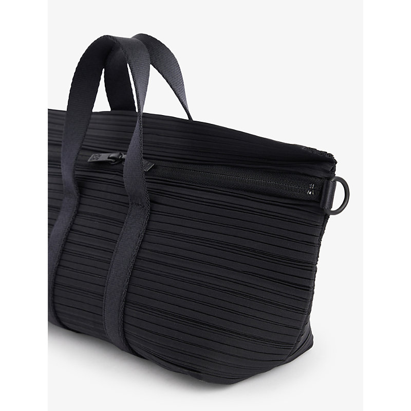 Shop Issey Miyake Pleats Please  Black Pleated Woven Top-handle Bag