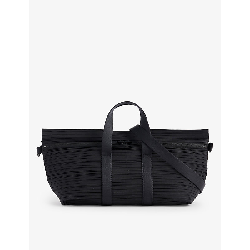 Shop Issey Miyake Pleats Please  Black Pleated Woven Top-handle Bag