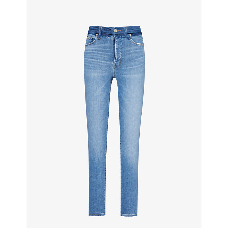 Good American Womens Indigo617 Good Waist Contrast-stitch Slim-leg High-rise Stretch-denim Jeans